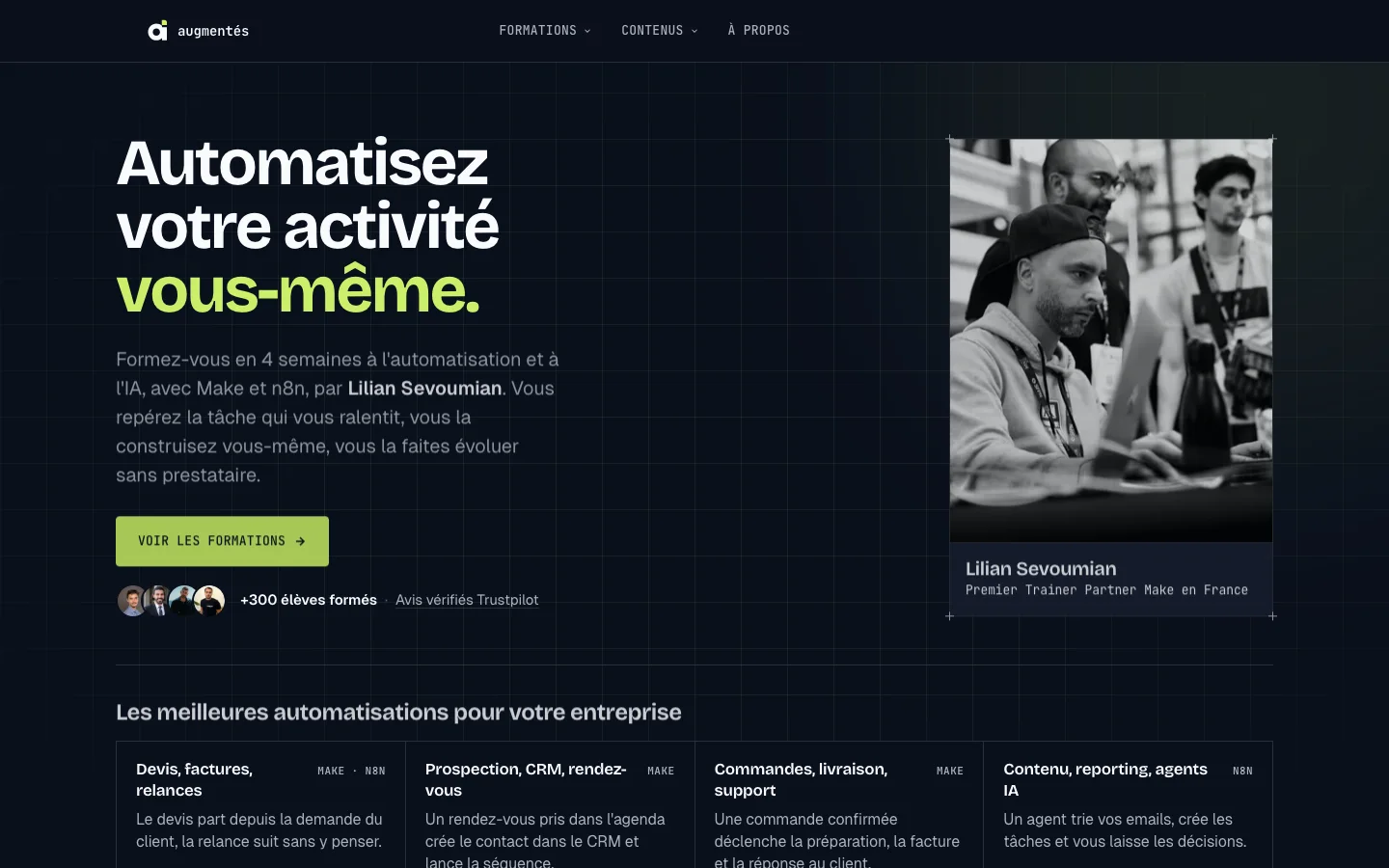 Page d’accueil sombre du site augmentés