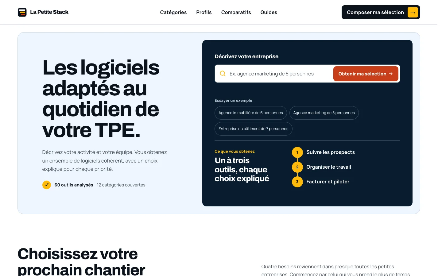 Page d’accueil du configurateur La Petite Stack