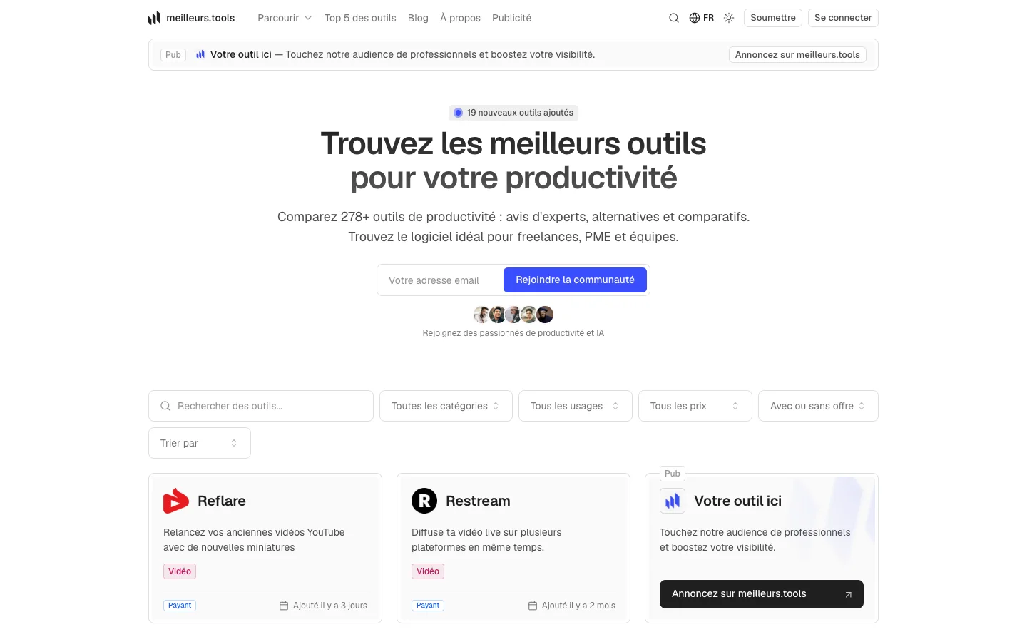 Page d’accueil du catalogue meilleurs.tools